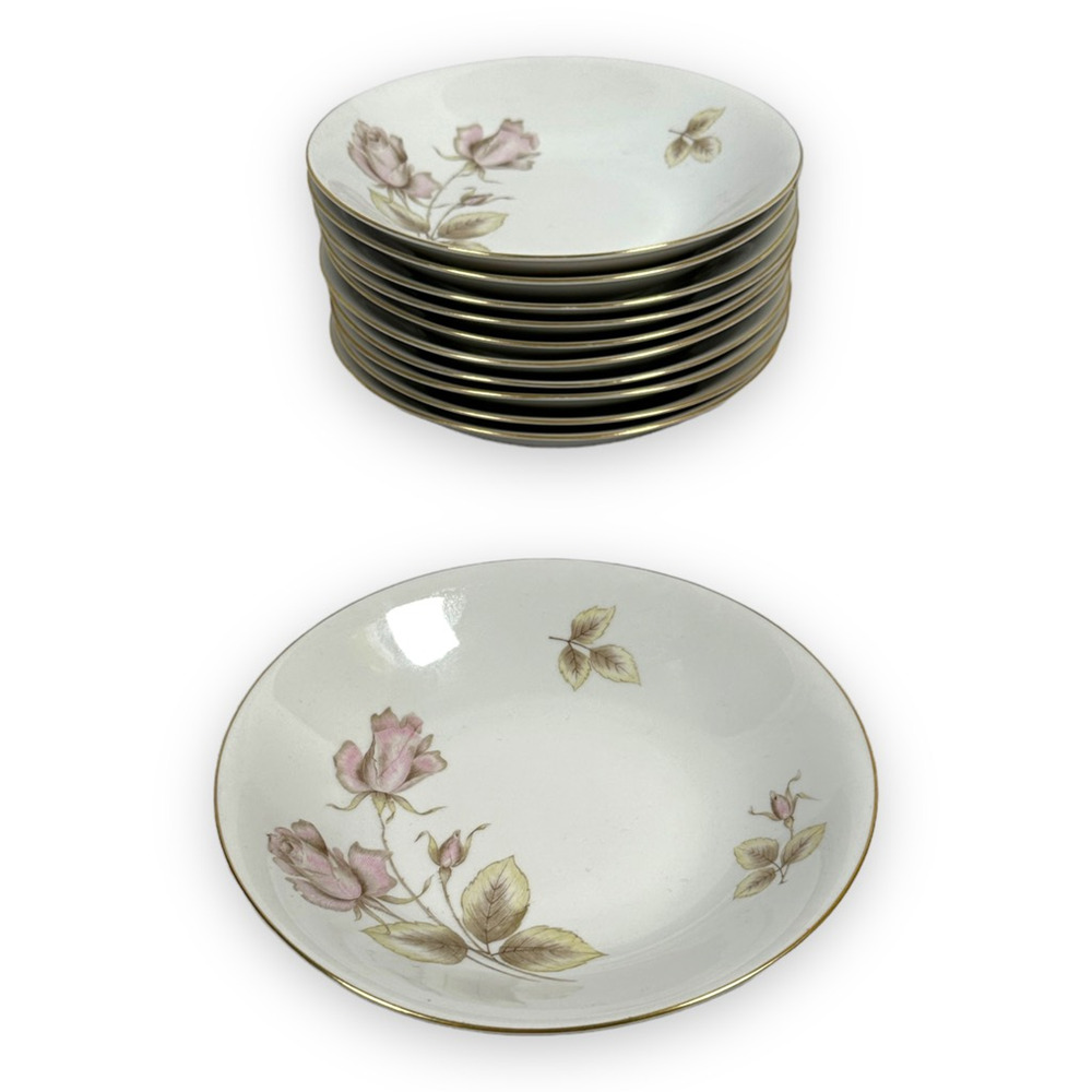 Vintage Empire Rose Hutschenreuther Arzberg‎ Bowl Set of 11 White Pink Floral